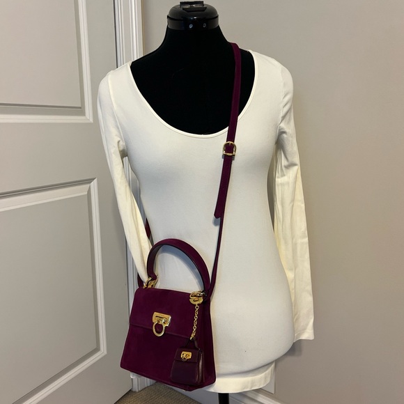SALVATORE FERRAGAMO Suede Handbag with Matching Coin Purse *RARE* - Picture 2 of 14